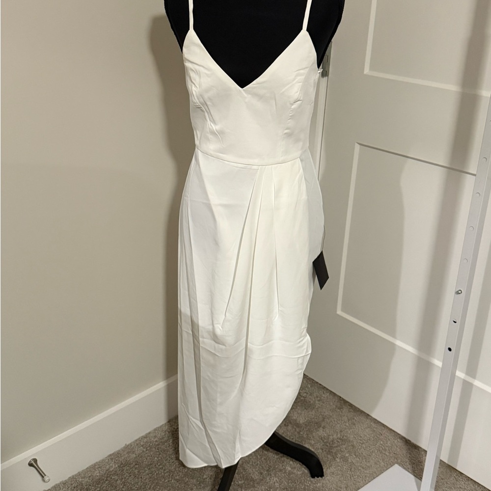 Elegant White Spaghetti Strap Midi Dress